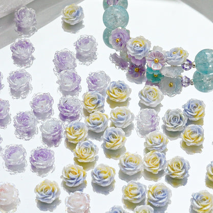 10pcs Flower  With holes Tie‑Dye Drilled Soft Rose Flower Beads, DIY Beading Supplies for Bracelet Necklace Jewelry Making