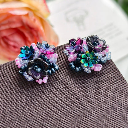 X2415 Hand Wrapped Beaded Crystal Glass 3D Flower Brooch Base, DIY Craft Accessories Supplies for Handmade Bracelet Necklace Earring Jewelry Making