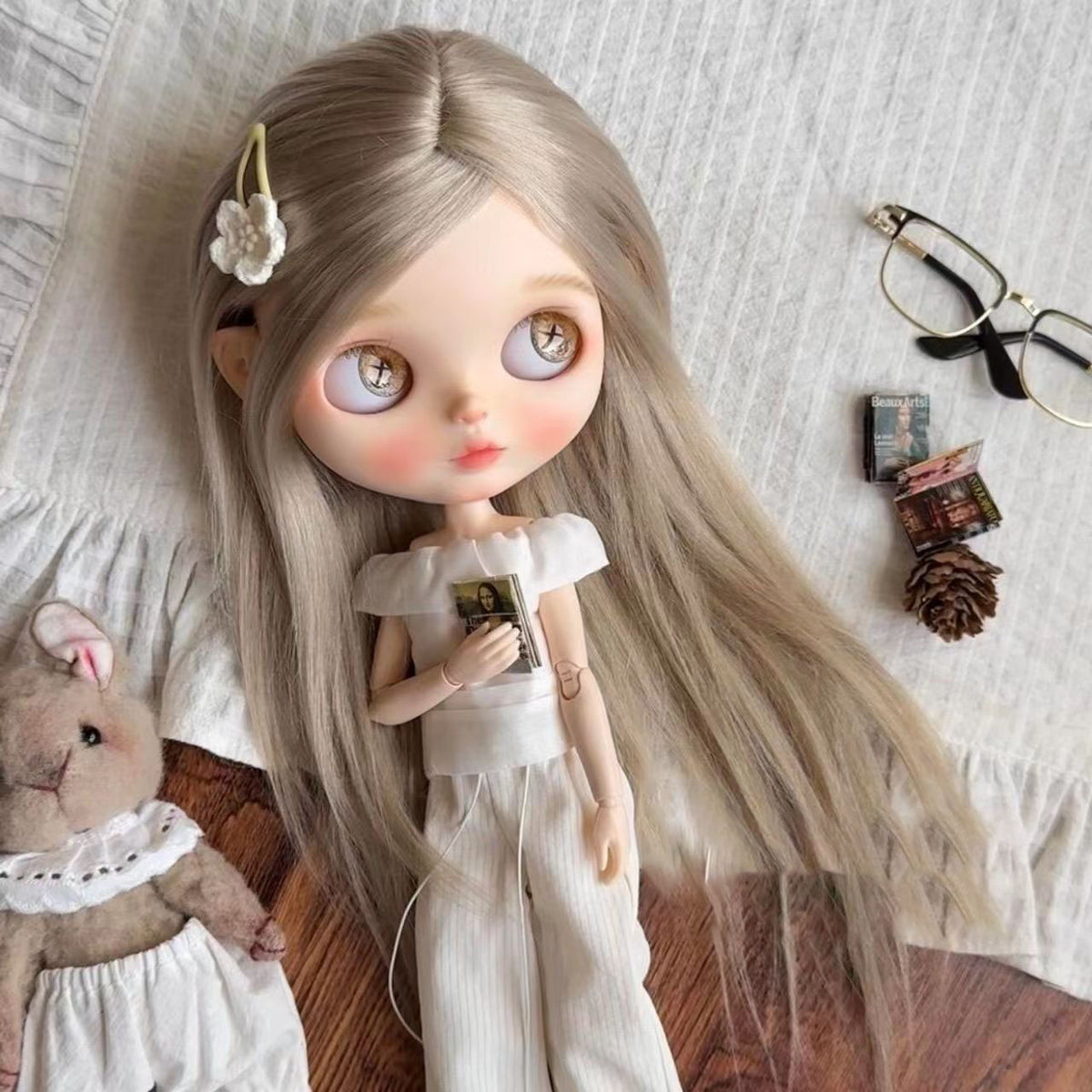 BJD608 15 Days Pre‑order  Handmade Princess Milk Brown Series Doll Wig, High Temperature Fiber Hair Blank, Suitable for OB22, OB24, BJD, Blythe, Azone Doll, Head Circumference 24.5-26.5cm, Customizable, Worldwide Shipping