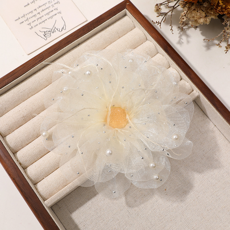 X2324 Three-Dimensional Multi-Layer Pearl Feather Organza Flower Charms, DIY Handmade Base for Earrings Rings Brooches Jewelry Making Bulk Craft Supplies