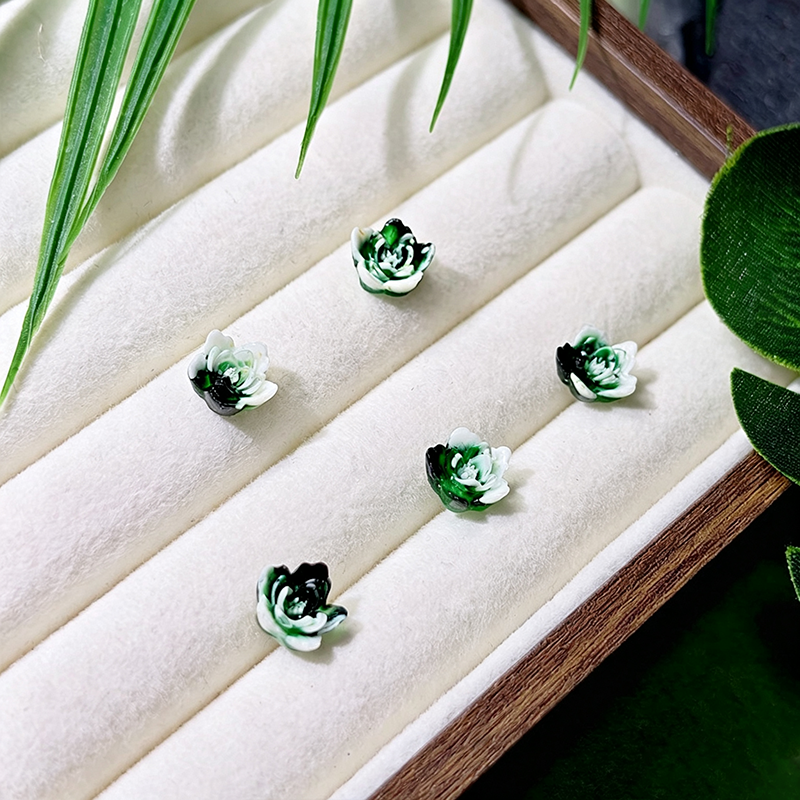 X2382 10Pcs With holes / Without holes Green diffusion-style soft-decorated butterfly nail art accessories resin three-dimensional rose flower DIY handmade ear studs, bracelets, accessories, bracelets, earrings