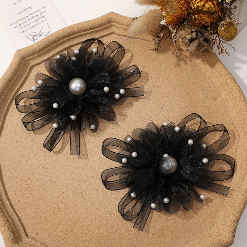 X2324 Three-Dimensional Multi-Layer Pearl Feather Organza Flower Charms, DIY Handmade Base for Earrings Rings Brooches Jewelry Making Bulk Craft Supplies