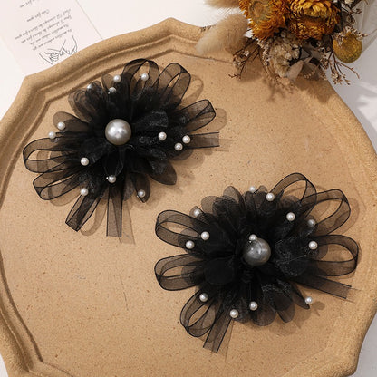 X2324 Three-Dimensional Multi-Layer Pearl Feather Organza Flower Charms, DIY Handmade Base for Earrings Rings Brooches Jewelry Making Bulk Craft Supplies