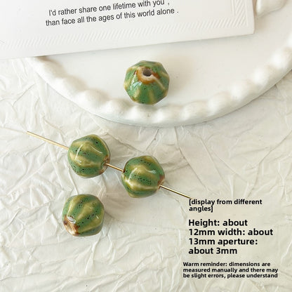 X2298 2Pcs Green Ceramic Beads, Cube Star Rose Butterfly Pumpkin Shell Heart & Round Shapes, Irregular Straight Hole Spacer Beads for DIY Bracelet Necklace Jewelry Making