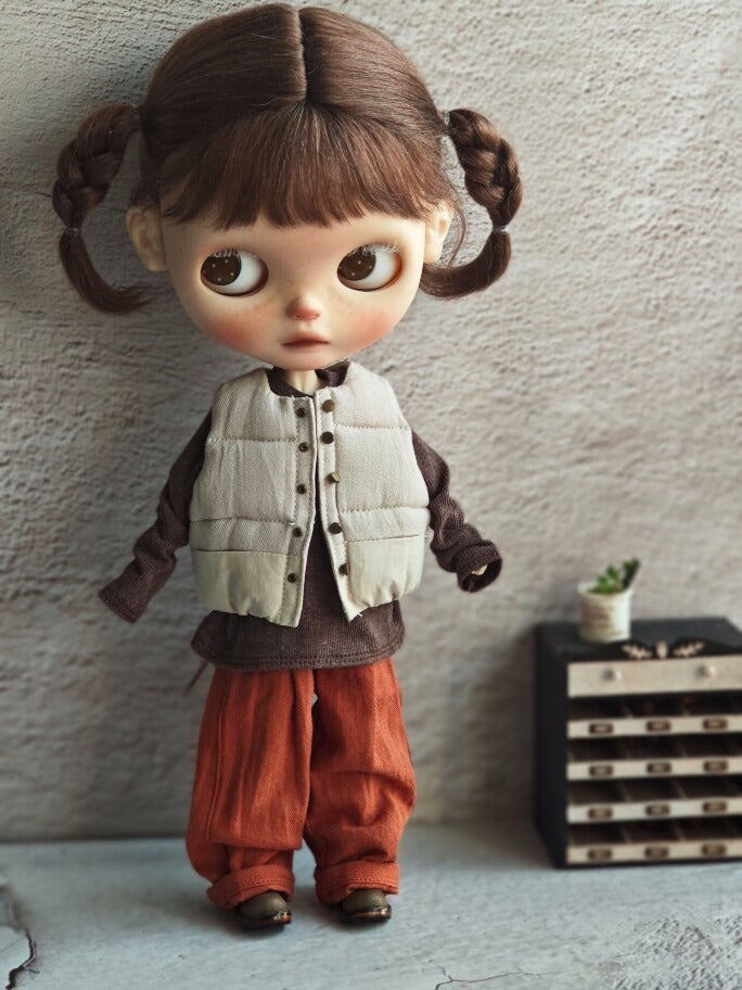 BJD592 30 Days Preorder Suitable for OB22, OB24, BJD, Blythe, Azone Doll | Vintage Washed Linen Rolled Edge Casual Pants & Long Sleeve T-shirt, Classic Outfit, Worldwide Shipping