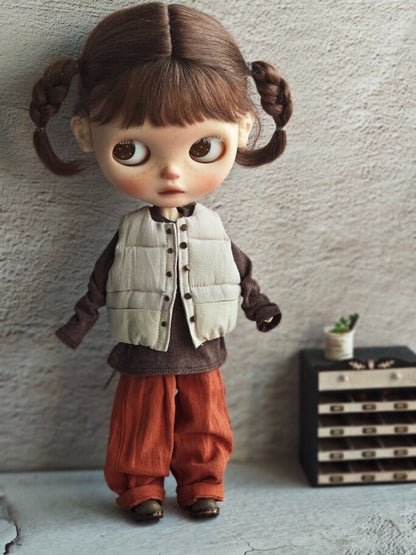 BJD592 30 Days Preorder Suitable for OB22, OB24, BJD, Blythe, Azone Doll | Vintage Washed Linen Rolled Edge Casual Pants & Long Sleeve T-shirt, Classic Outfit, Worldwide Shipping