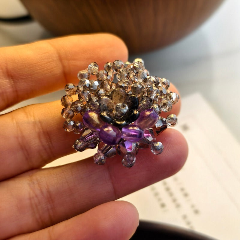 X2415 Hand Wrapped Beaded Crystal Glass 3D Flower Brooch Base, DIY Craft Accessories Supplies for Handmade Bracelet Necklace Earring Jewelry Making