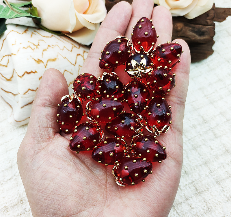 X2442 Cute Rhinestone Pearl 3D Strawberry Pendants, Large & Medium Size, DIY Handmade Accessories for Bracelets, Necklaces, Earrings & Phone Charms