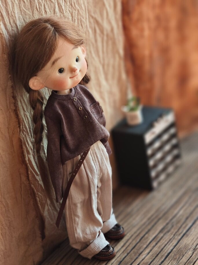 BJD592 30 Days Preorder Suitable for OB22, OB24, BJD, Blythe, Azone Doll | Vintage Washed Linen Rolled Edge Casual Pants & Long Sleeve T-shirt, Classic Outfit, Worldwide Shipping