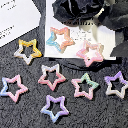 TK190 10Pcs 30mm Gradient Glitter Hollow Star Resin Charms, Two-Tone Pentagram Flatback Ornaments for DIY Cream Glue Phone Case Hair Clip Craft Supplies