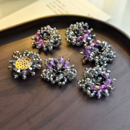 X2415 Hand Wrapped Beaded Crystal Glass 3D Flower Brooch Base, DIY Craft Accessories Supplies for Handmade Bracelet Necklace Earring Jewelry Making