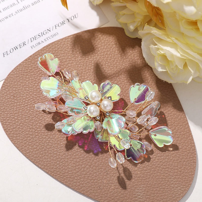 X2322 Handmade Crystal Bead Flower Findings, Lijie Twine Pearl Floral Charms for DIY Hanfu Hairpins & Clothing Accessories Bulk Supplies