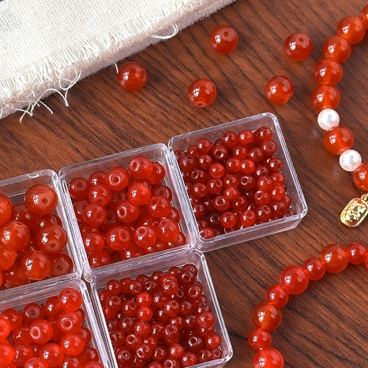 TK99 10pcs  natural stone red agate red 4/6mm through-hole drop beads for handmade string necklaces, bracelets, DIY accessories, material