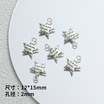 TK103 2Pcs Zinc Alloy Silver Plated Star Letter Heart Key Pendants DIY Handmade Phone Chain Bracelet Accessories