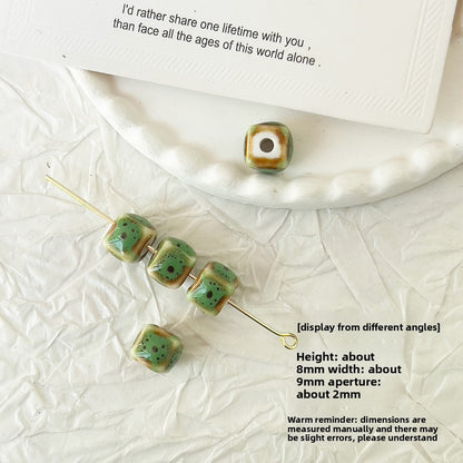 X2298 2Pcs Green Ceramic Beads, Cube Star Rose Butterfly Pumpkin Shell Heart & Round Shapes, Irregular Straight Hole Spacer Beads for DIY Bracelet Necklace Jewelry Making