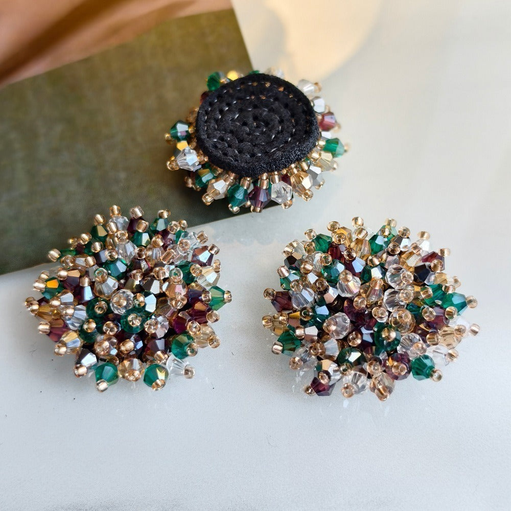 X2413 Hand Wrapped Crystal Glass Beaded Flower Brooch Core, DIY Craft Accessories Materials for Handmade Bracelet Necklace Earring Jewelry Making Supplies