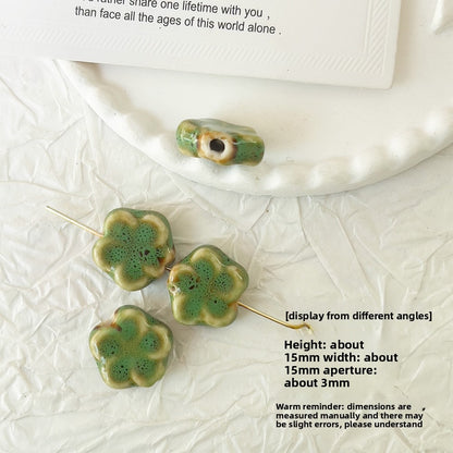 X2298 2Pcs Green Ceramic Beads, Cube Star Rose Butterfly Pumpkin Shell Heart & Round Shapes, Irregular Straight Hole Spacer Beads for DIY Bracelet Necklace Jewelry Making