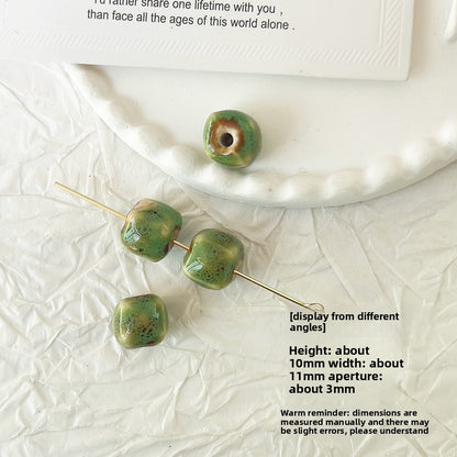 X2298 2Pcs Green Ceramic Beads, Cube Star Rose Butterfly Pumpkin Shell Heart & Round Shapes, Irregular Straight Hole Spacer Beads for DIY Bracelet Necklace Jewelry Making