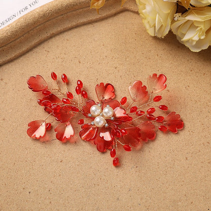 X2322 Handmade Crystal Bead Flower Findings, Lijie Twine Pearl Floral Charms for DIY Hanfu Hairpins & Clothing Accessories Bulk Supplies