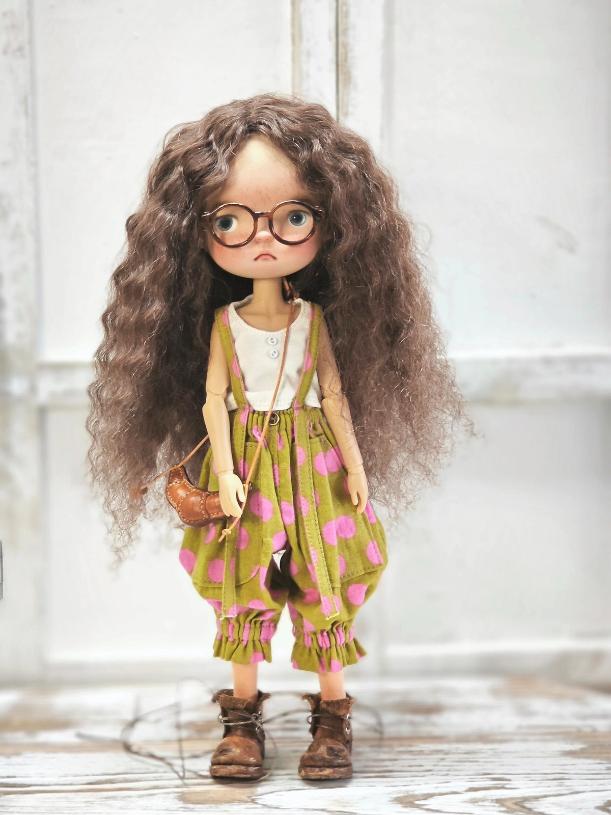 BJD578 30 Days Preorder Suitable for OB22, OB24, BJD, Blythe, Azone doll | Round Polka Dot Overalls, Wide Leg & Cuffed Design, Casual Style, Worldwide Shipping, Custom Order Available