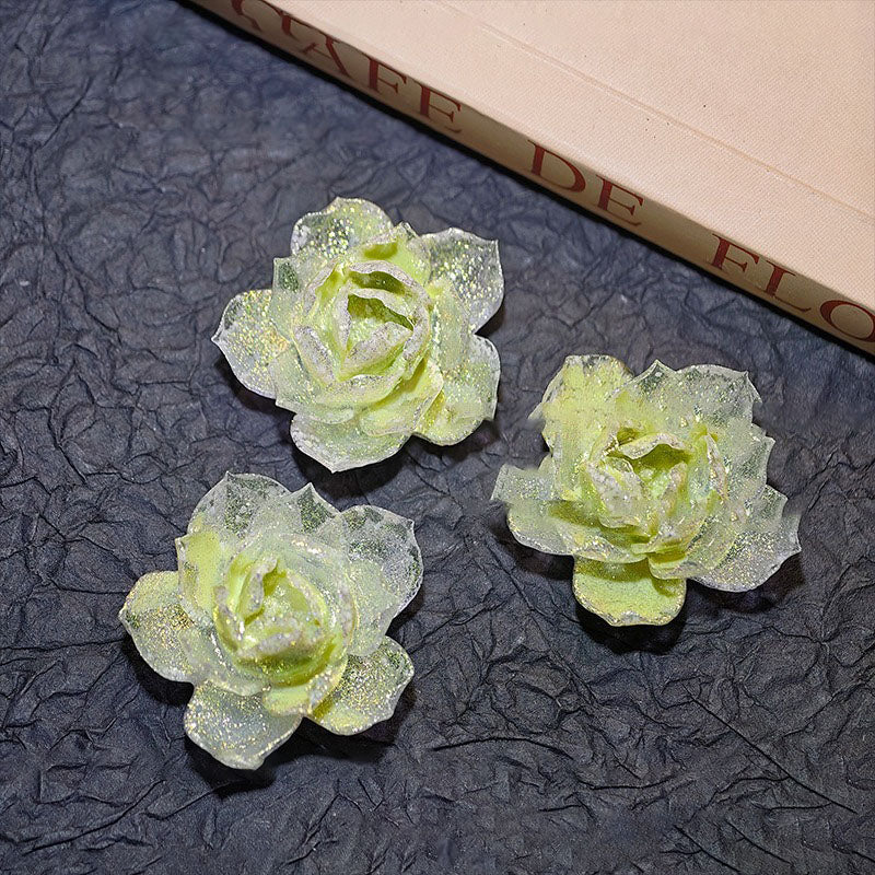X2644 2Pcs Shimmering Yuhu Golden Lotus Resin Soft Rubber Flowers, DIY Accessory Supplies for Traditional Hairpins, Hair Clips, Bracelets, Necklaces & Earrings Craft Decorations