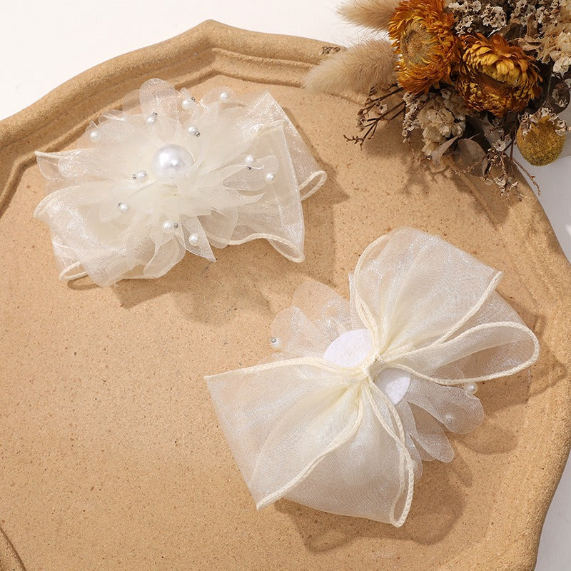X2324 Three-Dimensional Multi-Layer Pearl Feather Organza Flower Charms, DIY Handmade Base for Earrings Rings Brooches Jewelry Making Bulk Craft Supplies