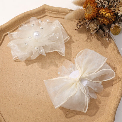 X2324 Three-Dimensional Multi-Layer Pearl Feather Organza Flower Charms, DIY Handmade Base for Earrings Rings Brooches Jewelry Making Bulk Craft Supplies