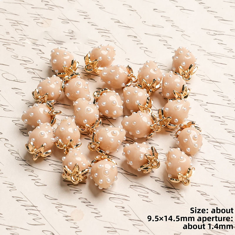 X2442 Cute Rhinestone Pearl 3D Strawberry Pendants, Large & Medium Size, DIY Handmade Accessories for Bracelets, Necklaces, Earrings & Phone Charms