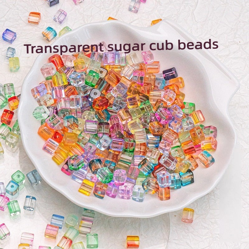 TK187 About 50pcs 7mm square sugar crystal clear glass beads, transparent matte beads, handcrafted DIY jewelry, handcrafted bracelet, necklace, earrings, accessory materials
