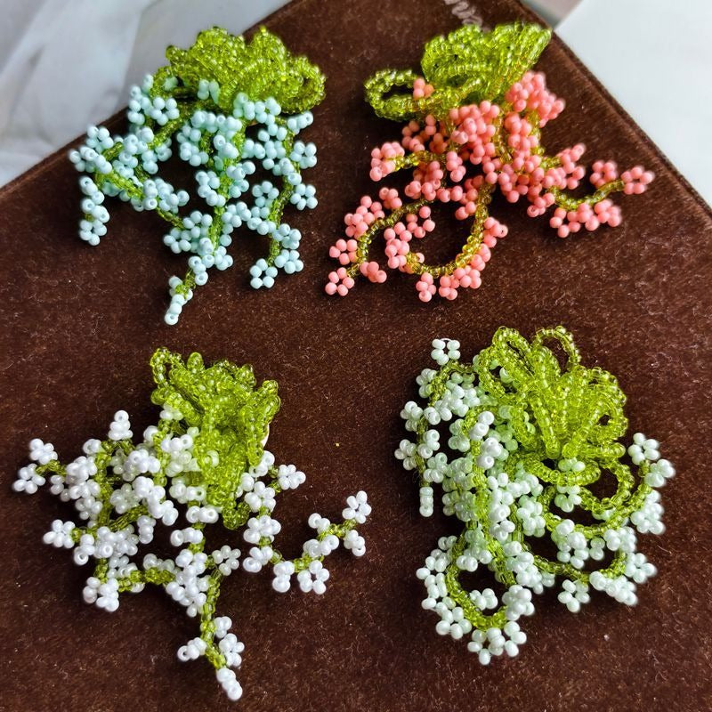 X2414  Asymmetric Contrast Color Beach Style Flower Earrings Charms, Multi Hand Woven Grape Flower Bead Strand DIY Craft Materials for Handmade Bracelet Necklace Earring Jewelry Making Supplies
