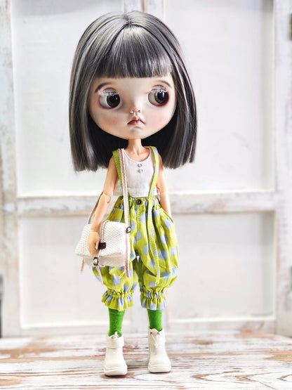 BJD578 30 Days Preorder Suitable for OB22, OB24, BJD, Blythe, Azone doll | Round Polka Dot Overalls, Wide Leg & Cuffed Design, Casual Style, Worldwide Shipping, Custom Order Available