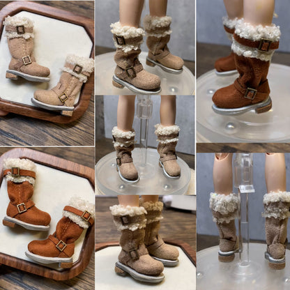 BJD622 30 Days Pre‑order The inner diameter of the foot is Mini Suede Distressed Snow Boots Clay Shoes for OB22 OB24 BJD Blythe Azone Dolls, Handmade Patchwork Fabric, Wearable & Removable, Multiple Colors, Custom Orders Available, Worldwide Shipping