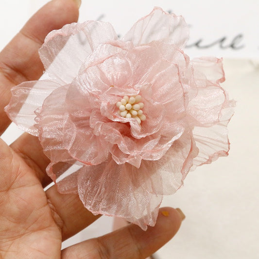 Peach Pink Lightweight Organza Flower DIY Supplies, Mesh Fabric for Hair Scrunchies & Hair Clips Making