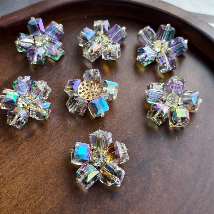 X2410  Hand Wrapped Square Sugar Rhinestone Crystal Glass Flower Half-finished Beads, DIY Craft Accessories for Handmade Bracelet Necklace Earring Jewelry Making Supplies
