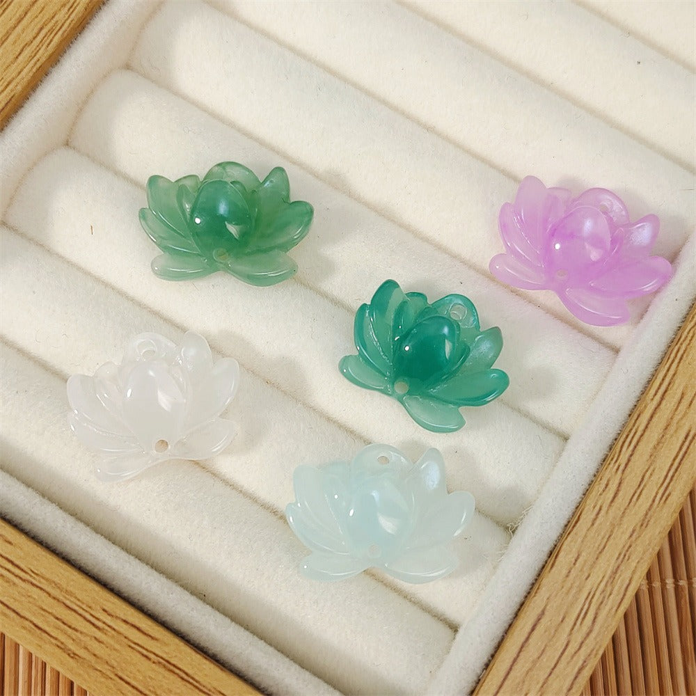TK43 2pcs New Chinese resin imitation jade lotus double-about three DIY handmade necklace white jade jewelry pendant accessory