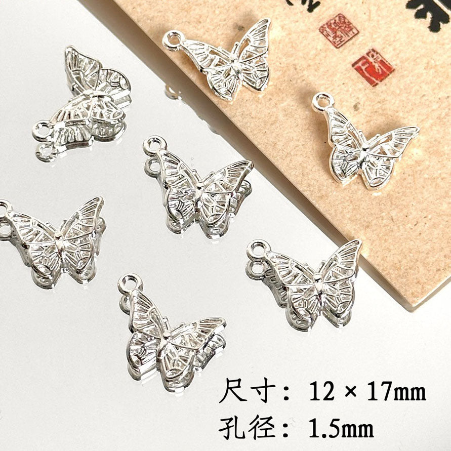 TK87 2Pcs Bright Silver Alloy Butterfly Pendant & Spacer Beads, DIY Handmade Bracelet Necklace Jewelry Making Accessories