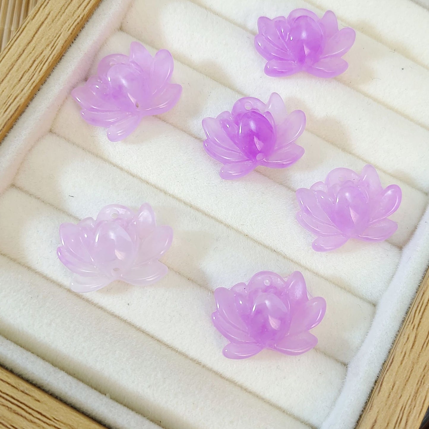TK43 2pcs New Chinese resin imitation jade lotus double-about three DIY handmade necklace white jade jewelry pendant accessory