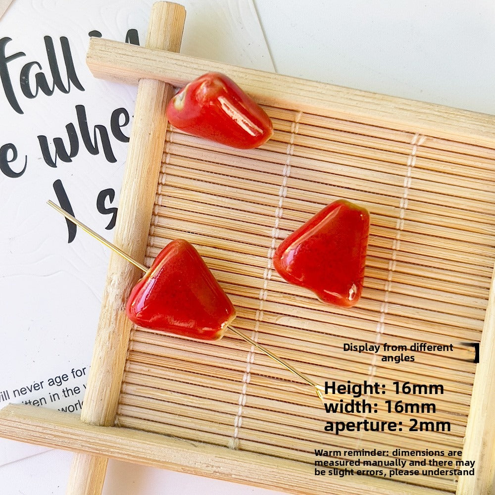 X2297 2Pcs Red Ceramic Beads, Cube Star Rose Butterfly Pumpkin Shell Heart & Round Shapes, Irregular Straight Hole Spacer Beads for DIY Bracelet Necklace Jewelry Making