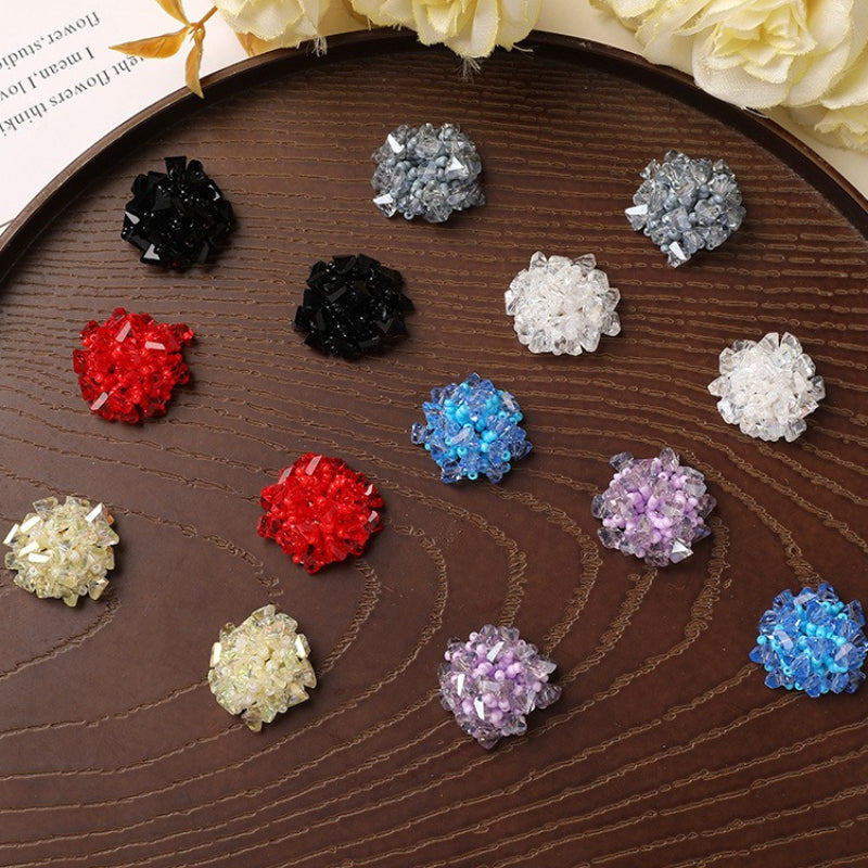 X2321 1 pair Various color blue, pink and red glass beads are woven into beaded flowers as the base for pendant earrings, rings and other accessories. These are DIY handmade items.
