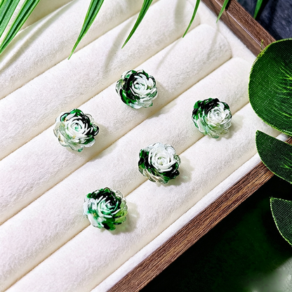 X2382 10Pcs With holes / Without holes Green diffusion-style soft-decorated butterfly nail art accessories resin three-dimensional rose flower DIY handmade ear studs, bracelets, accessories, bracelets, earrings