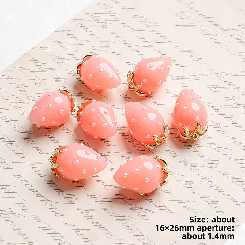 X2442 Cute Rhinestone Pearl 3D Strawberry Pendants, Large & Medium Size, DIY Handmade Accessories for Bracelets, Necklaces, Earrings & Phone Charms