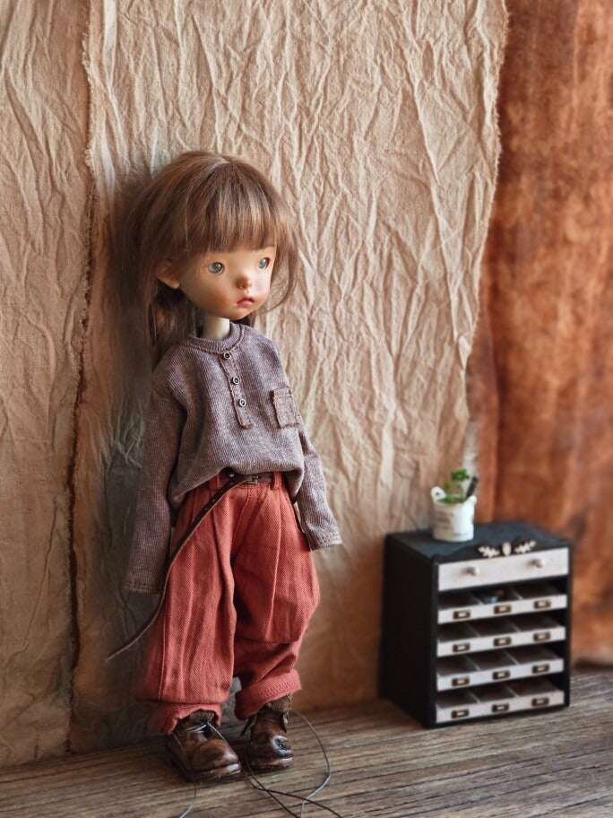 BJD592 30 Days Preorder Suitable for OB22, OB24, BJD, Blythe, Azone Doll | Vintage Washed Linen Rolled Edge Casual Pants & Long Sleeve T-shirt, Classic Outfit, Worldwide Shipping