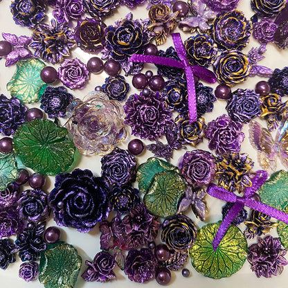 BJD500 About 10‑30g Purple Mix Soft Rubber Flower Blind Box, Hand‑Sculpted 3D Roses Lotus Peony Camellia, DIY Craft Supplies for Mini Bouquet Jewelry Making