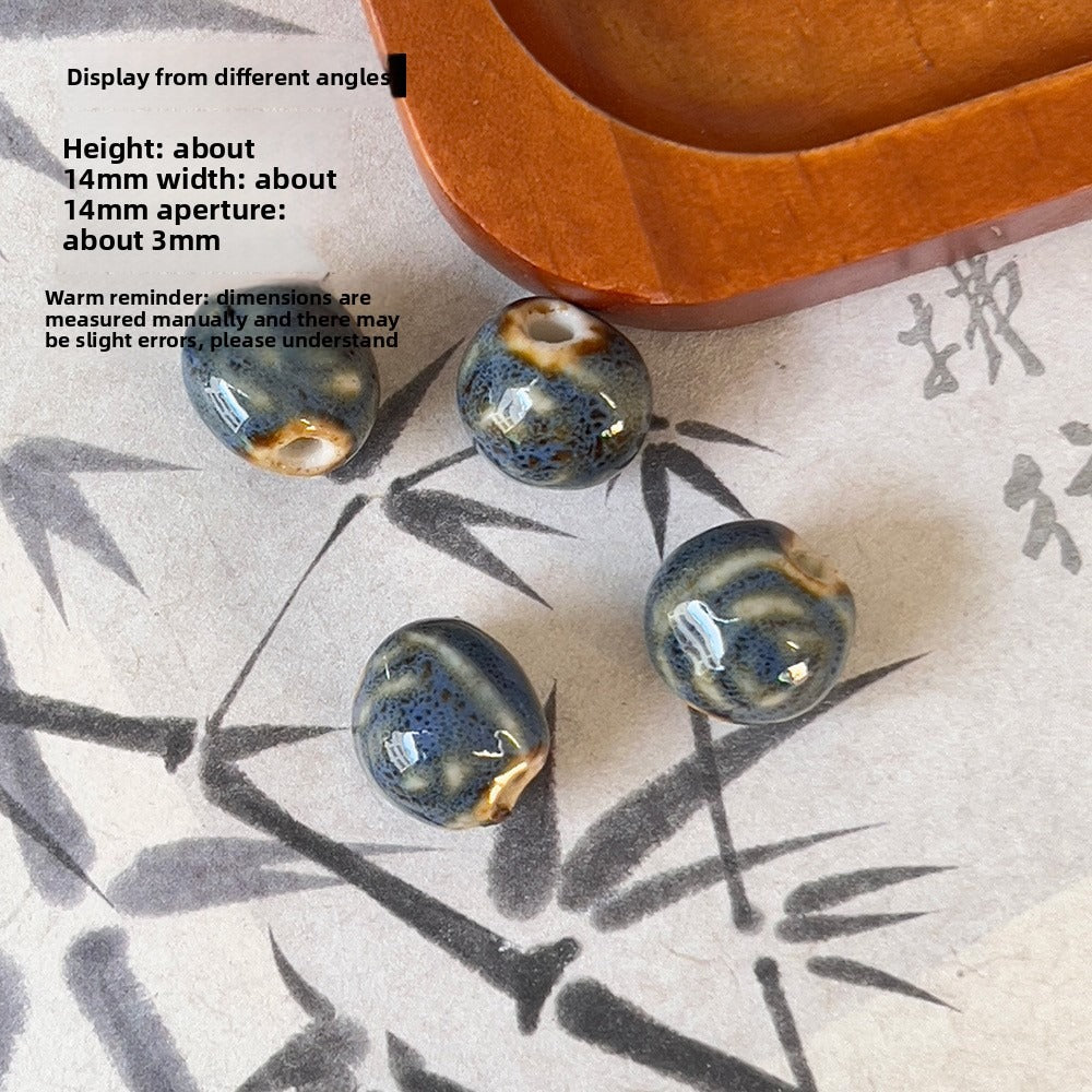 X2300 2Pcs Blue Gray Vintage Ceramic Beads, Lucky Fish Cross Rose Ball & Shell Shapes, Straight Hole Beads Pendants for DIY Bracelet & Necklace Making
