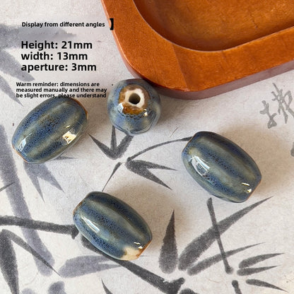X2300 2Pcs Blue Gray Vintage Ceramic Beads, Lucky Fish Cross Rose Ball & Shell Shapes, Straight Hole Beads Pendants for DIY Bracelet & Necklace Making