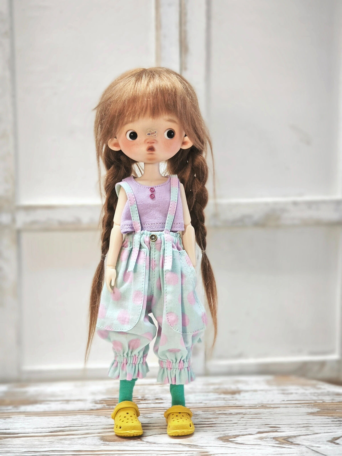 BJD578 30 Days Preorder Suitable for OB22, OB24, BJD, Blythe, Azone doll | Round Polka Dot Overalls, Wide Leg & Cuffed Design, Casual Style, Worldwide Shipping, Custom Order Available