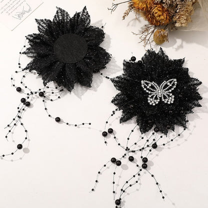 X2324 Three-Dimensional Multi-Layer Pearl Feather Organza Flower Charms, DIY Handmade Base for Earrings Rings Brooches Jewelry Making Bulk Craft Supplies