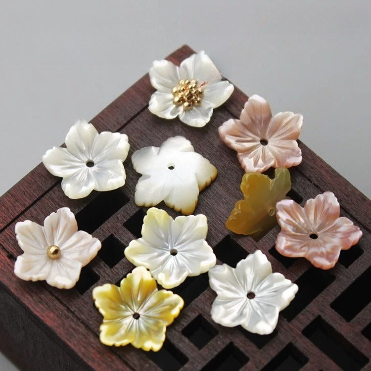 X2422 12mm Natural White Mother of Pearl 5 Petal Bowl Flower Beads, Hand Carved Shell Flower Charms for DIY Hanfu Hairpin