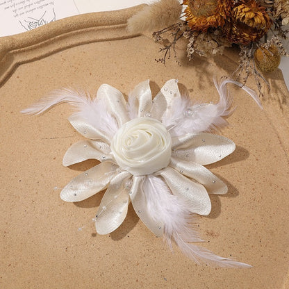 X2324 Three-Dimensional Multi-Layer Pearl Feather Organza Flower Charms, DIY Handmade Base for Earrings Rings Brooches Jewelry Making Bulk Craft Supplies