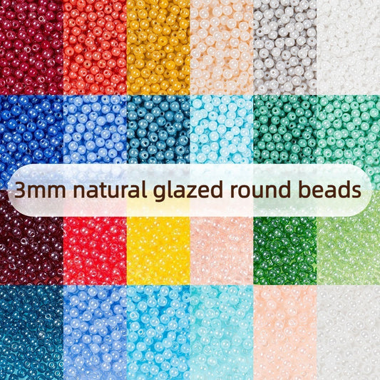 X2418 30/50/100g 3.5mm Glazed Glass Round Beads, Natural Tone Tiny Loose Beads for DIY Bracelet Making